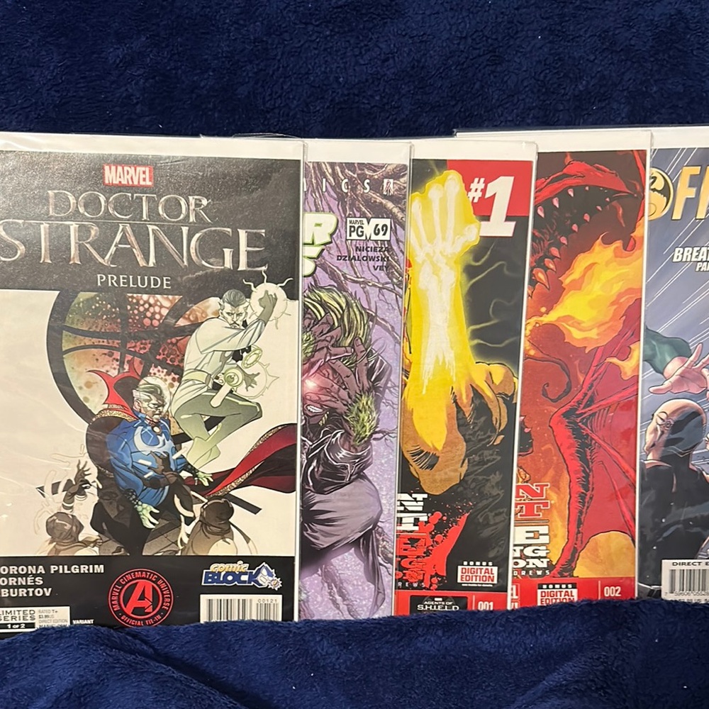 Marvel Comic Book Collection of 5 Doctor Strange, ThunderBolts, and Iron Fist